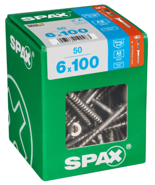 SPAX Edelstahlschraube, 6 x 100 mm, 50 Stück, Teilgewinde, Senkkopf, T-STAR plus T30, 4CUT, Edelstahl rostfrei A2, 4197000601006